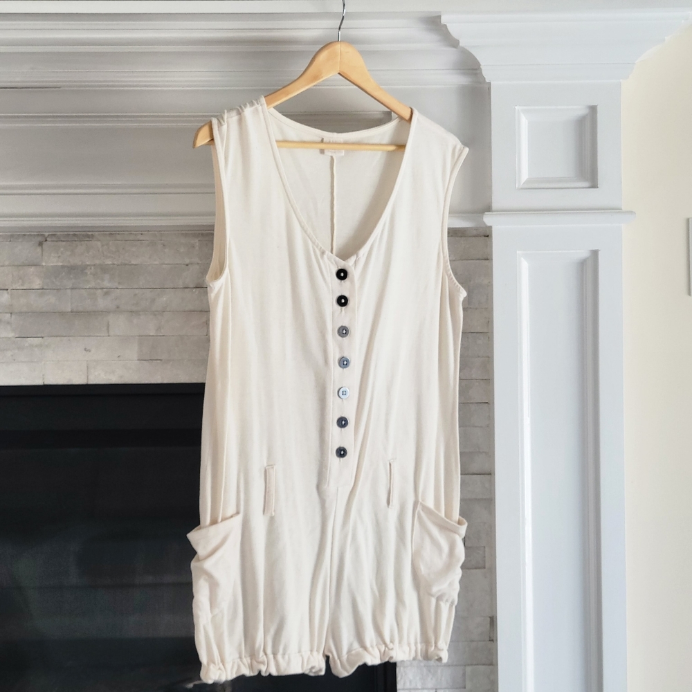 Society Jumper Jumpsuit Romper Oversized Buttoned Sleeveless Cream S